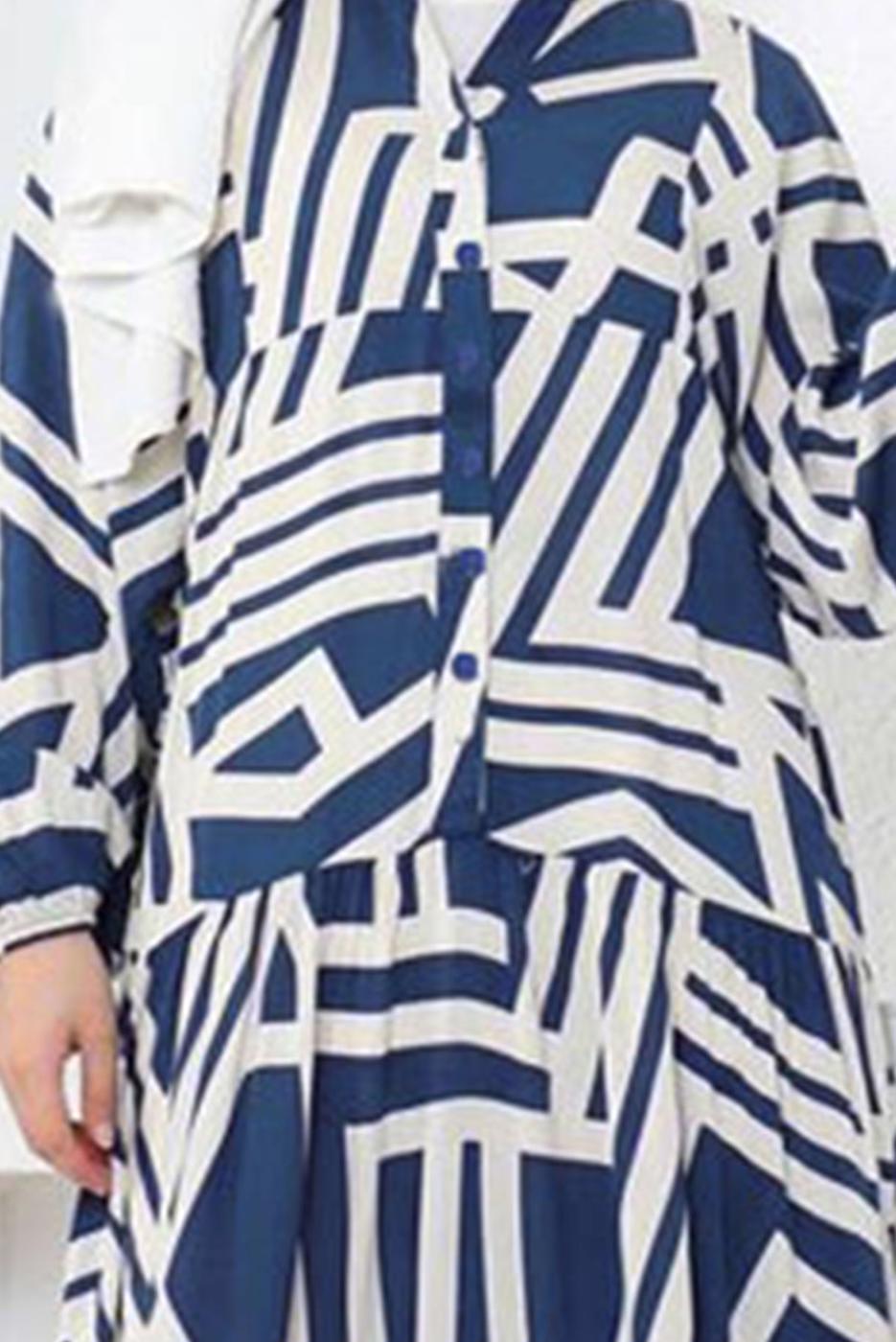 Tesettür giyim LACİVERT DESENLİ TESETTÜR ELBİSE T 5420