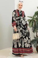 Tesettür giyim SİYAH DESENLİ VİSKON TESETTÜR ELBİSE T 5435