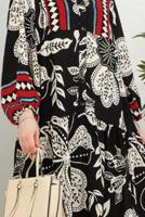 Tesettür giyim SİYAH DESENLİ VİSKON TESETTÜR ELBİSE T 5435