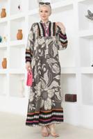 Tesettür giyim GRİ DESENLİ VİSKON TESETTÜR ELBİSE T 5435
