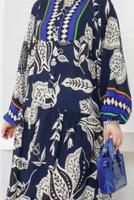 Tesettür giyim LACİVERT DESENLİ VİSKON TESETTÜR ELBİSE T 5435