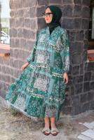 Tesettür giyim MAVİ DESENLİ VİSKON TESETTÜR ELBİSE T 5456