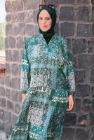 Tesettür giyim MAVİ DESENLİ VİSKON TESETTÜR ELBİSE T 5456