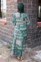 Tesettür giyim MAVİ DESENLİ VİSKON TESETTÜR ELBİSE T 5456