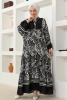 Tesettür giyim SİYAH DESENLİ VİSKON TESETTÜR ELBİSE T 5471