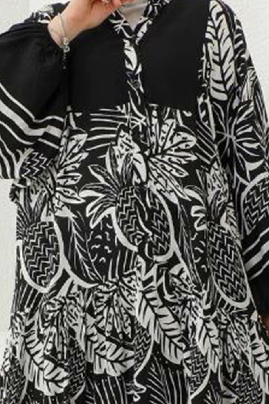 Tesettür giyim SİYAH DESENLİ VİSKON TESETTÜR ELBİSE T 5471