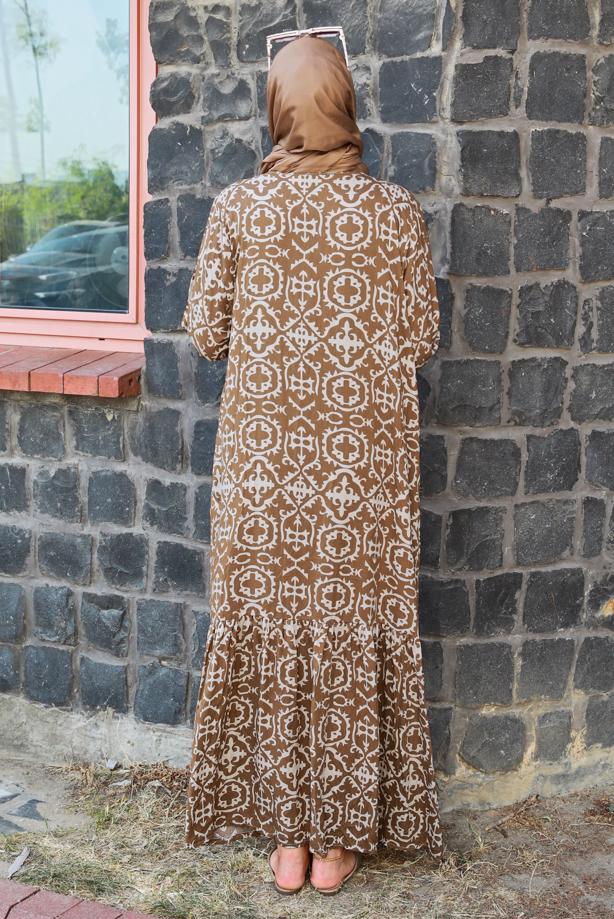 Vêtements hijab BRUN ROBE GRANDE TAILLE À MOTIFS T 5531 - TRENDTESETTÜR