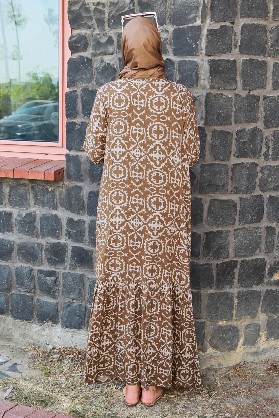 Vêtements hijab BRUN ROBE GRANDE TAILLE À MOTIFS T 5531