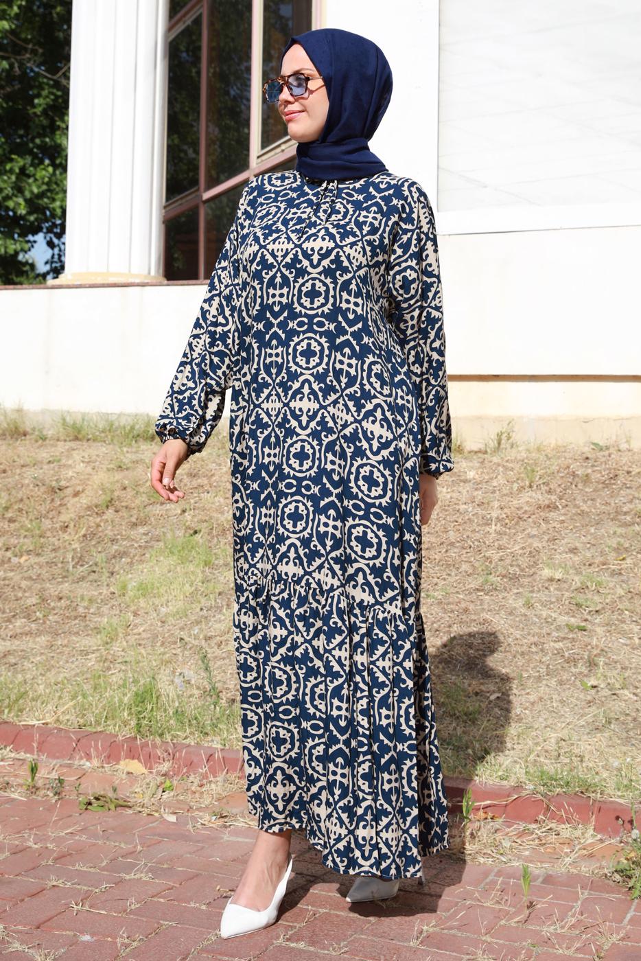 Vêtements hijab BLEU MARINE ROBE GRANDE TAILLE À MOTIFS T 5531