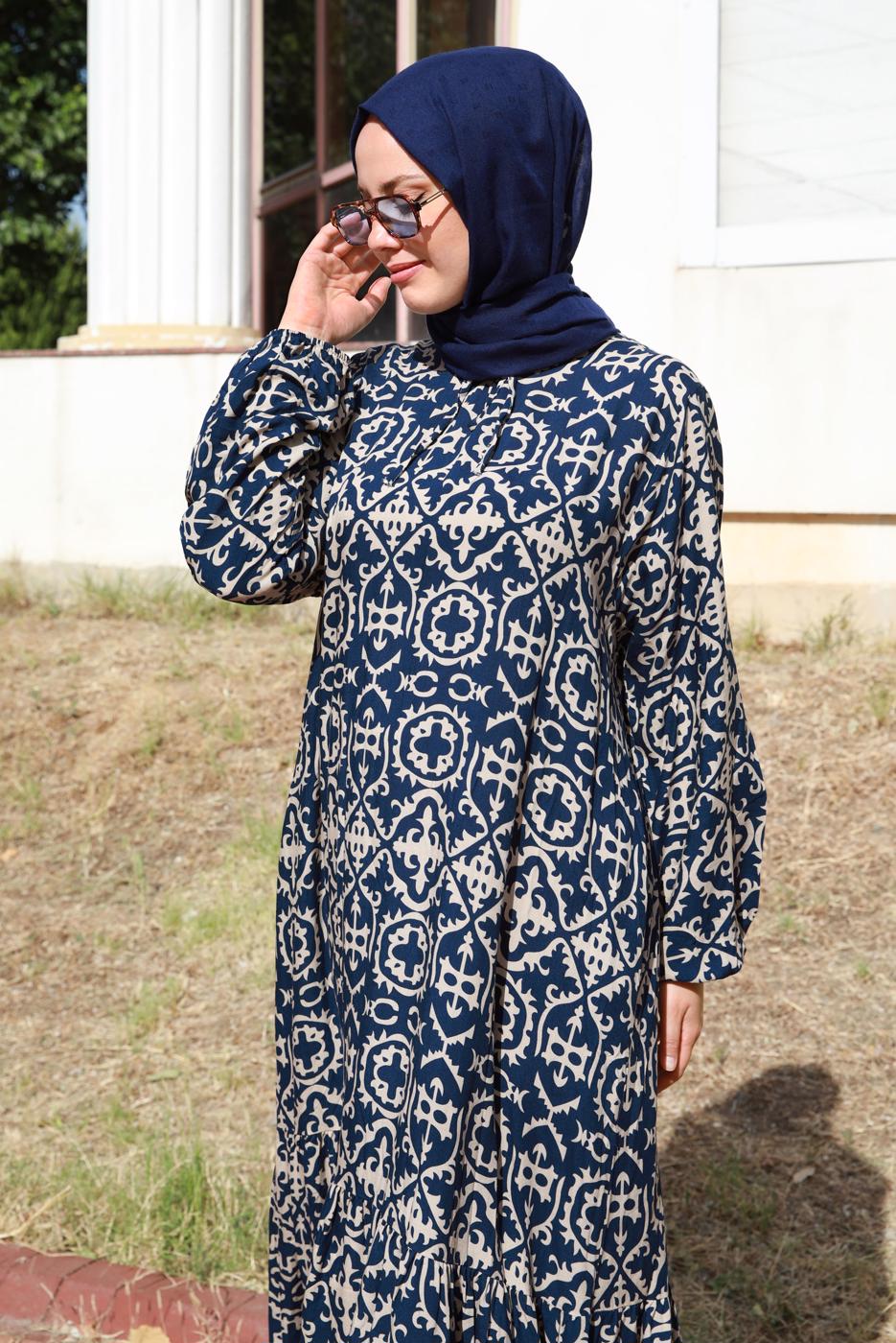 Vêtements hijab BLEU MARINE ROBE GRANDE TAILLE À MOTIFS T 5531