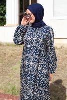 Vêtements hijab BLEU MARINE ROBE GRANDE TAILLE À MOTIFS T 5531