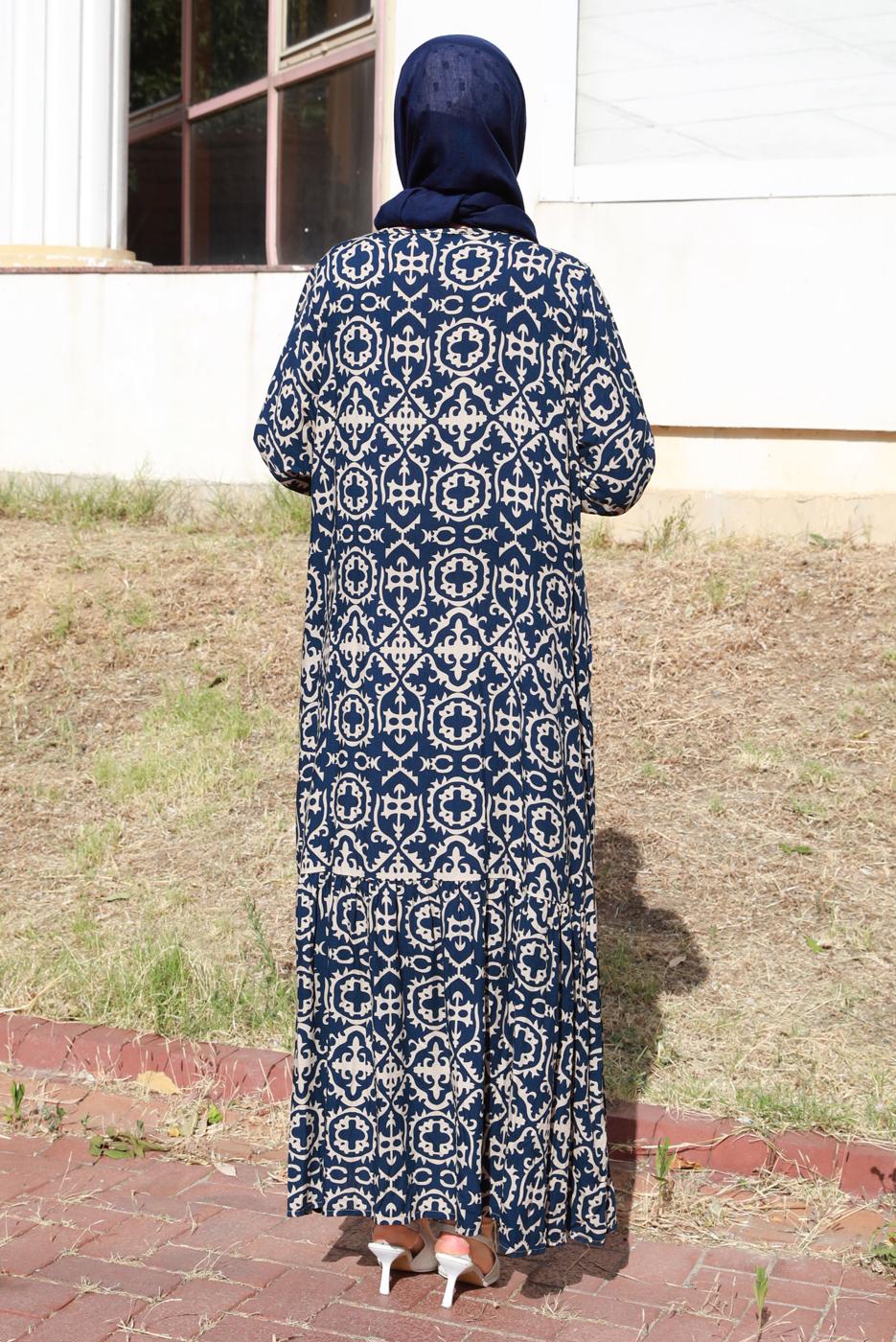 Vêtements hijab BLEU MARINE ROBE GRANDE TAILLE À MOTIFS T 5531