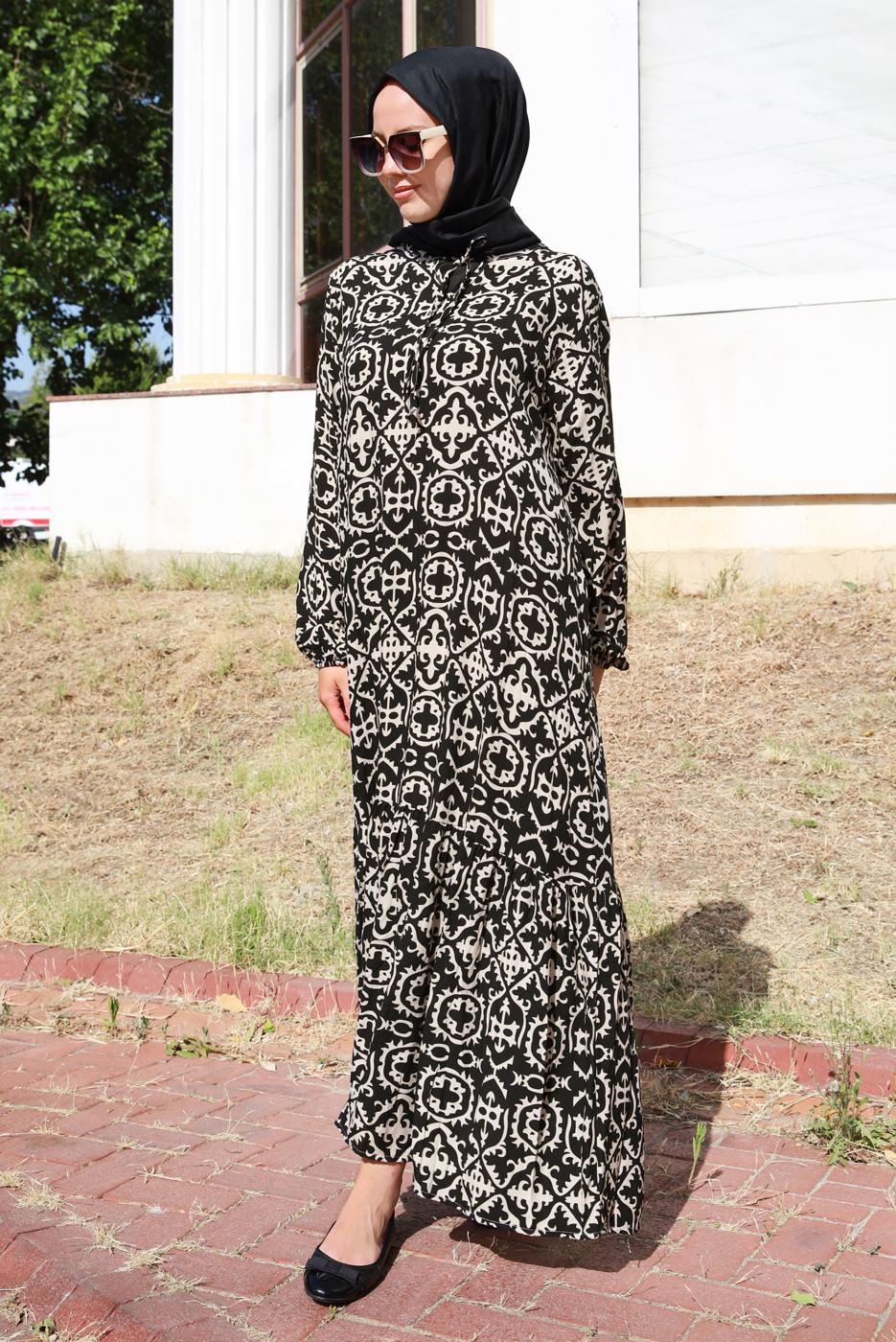 Vêtements hijab CRÈME ROBE GRANDE TAILLE À MOTIFS T 5531