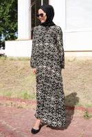 Vêtements hijab CRÈME ROBE GRANDE TAILLE À MOTIFS T 5531