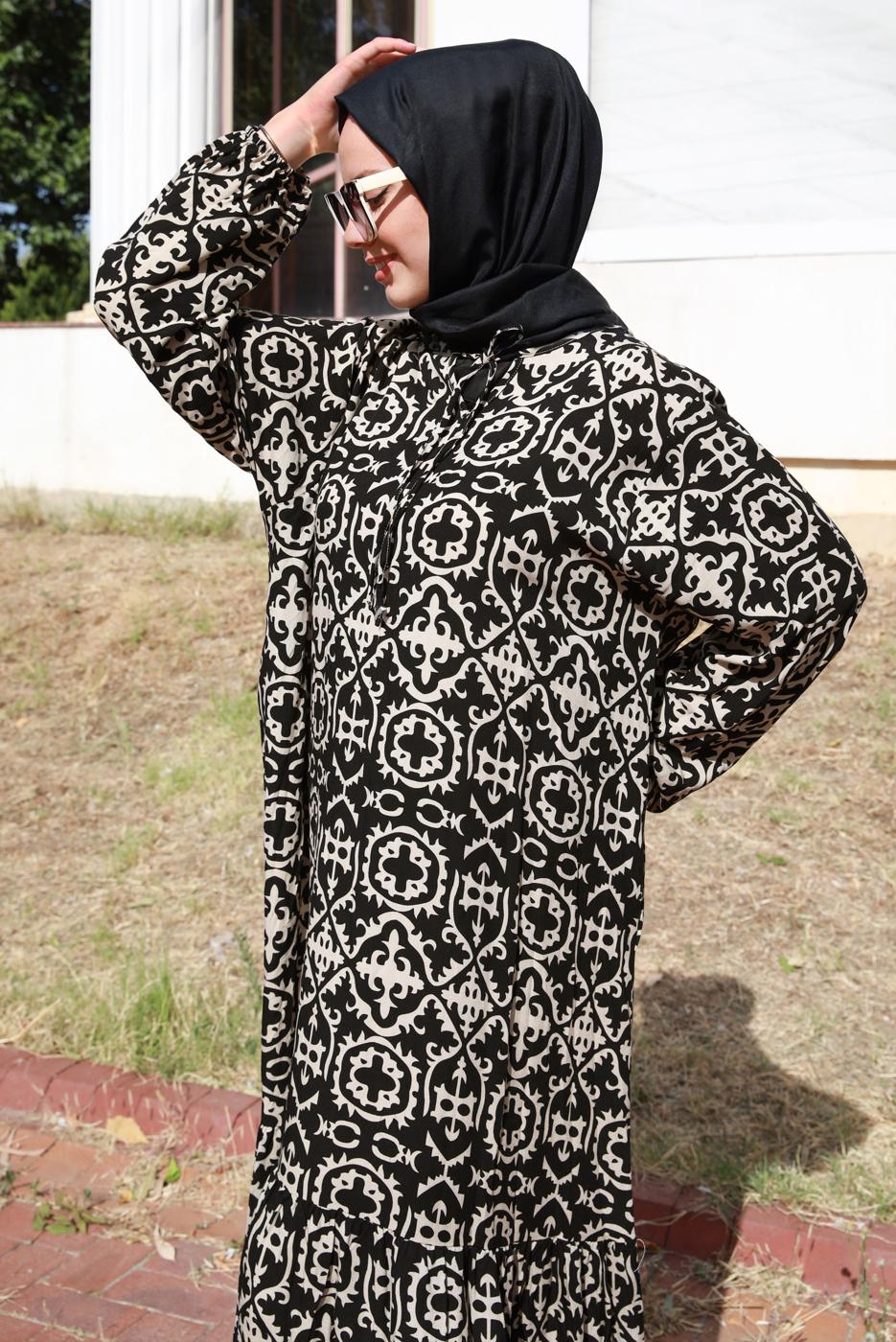 Vêtements hijab CRÈME ROBE GRANDE TAILLE À MOTIFS T 5531