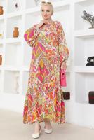 Tesettür giyim FUŞYA DESENLİ VİSKON TESETTÜR ELBİSE T 5776