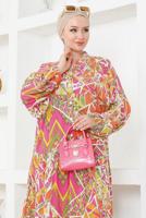 Tesettür giyim FUŞYA DESENLİ VİSKON TESETTÜR ELBİSE T 5776