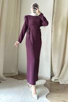 Tesettür giyim MOR TÜY DETAYLI ELBİSE T 5795