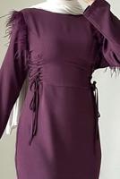 Tesettür giyim MOR TÜY DETAYLI ELBİSE T 5795