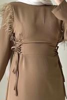 Tesettür giyim KAHVE TÜY DETAYLI ELBİSE T 5795