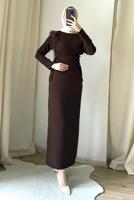 Tesettür giyim KAHVE TÜY DETAYLI ELBİSE T 5795