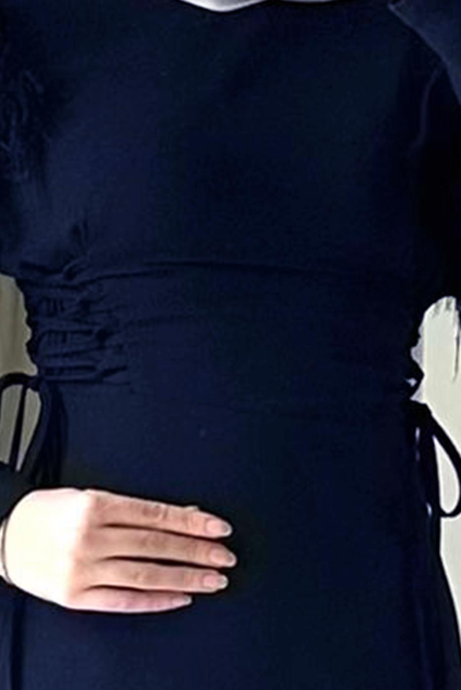 Tesettür giyim LACİVERT TÜY DETAYLI ELBİSE T 5795