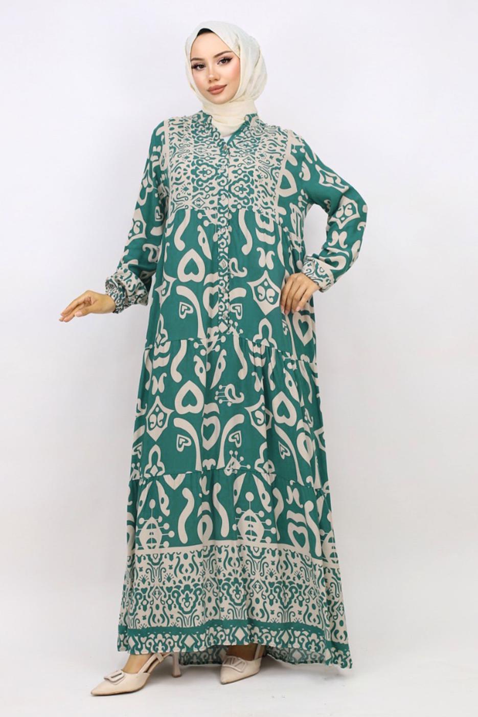 Vêtements hijab VERT ROBE EN VISCOSE À MOTIFS T 5804