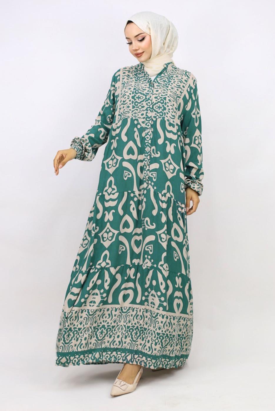 Vêtements hijab VERT ROBE EN VISCOSE À MOTIFS T 5804