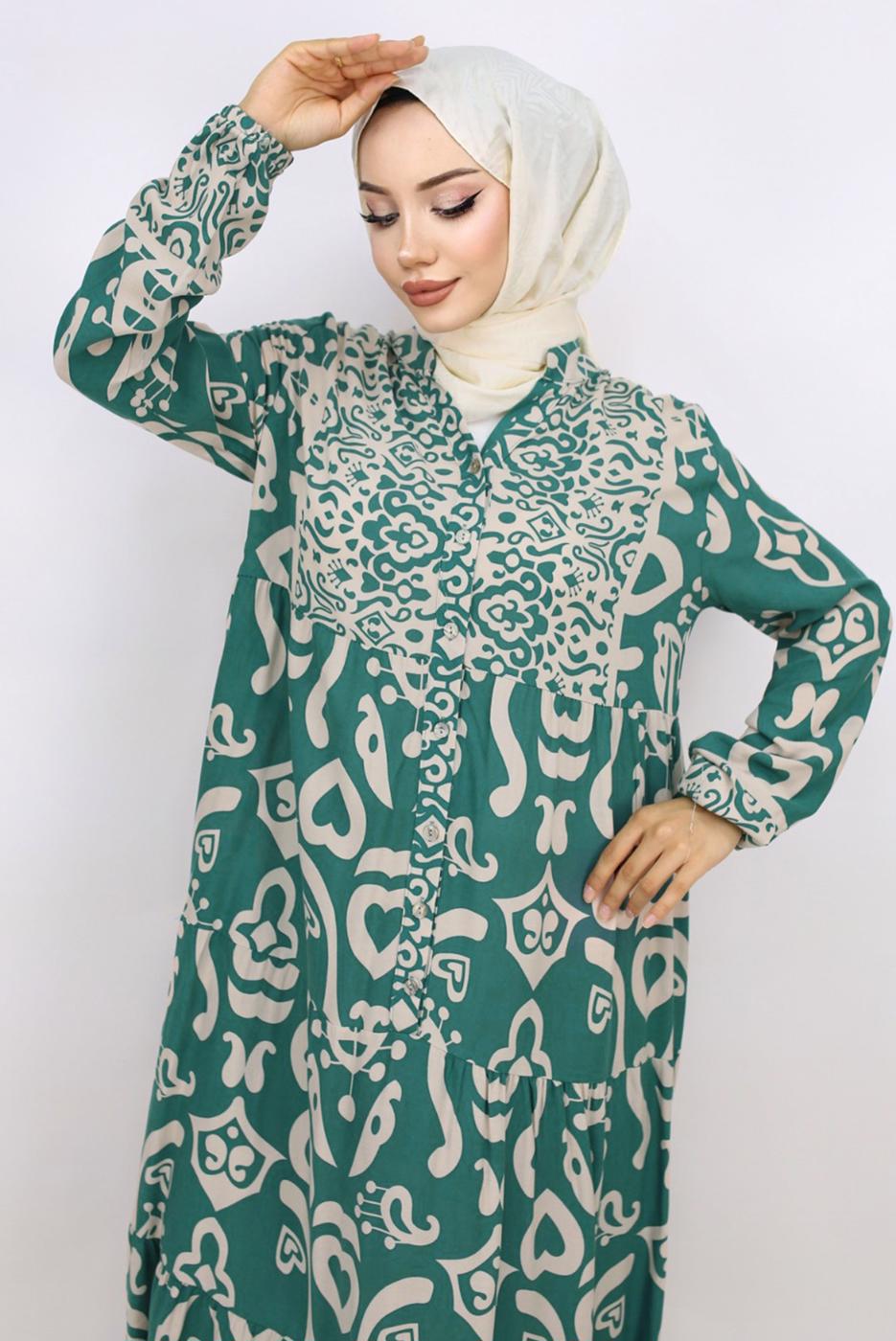 Vêtements hijab VERT ROBE EN VISCOSE À MOTIFS T 5804