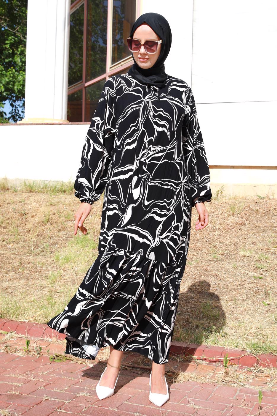 Vêtements hijab NOIR ROBE GRANDE TAILLE À MOTIFS T 5871