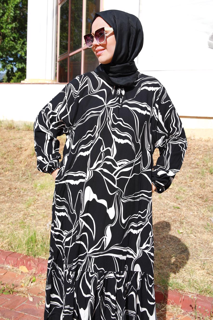 Vêtements hijab NOIR ROBE GRANDE TAILLE À MOTIFS T 5871