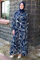 Vêtements hijab BLEU MARINE ROBE GRANDE TAILLE À MOTIFS T 5871