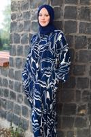 Vêtements hijab BLEU MARINE ROBE GRANDE TAILLE À MOTIFS T 5871