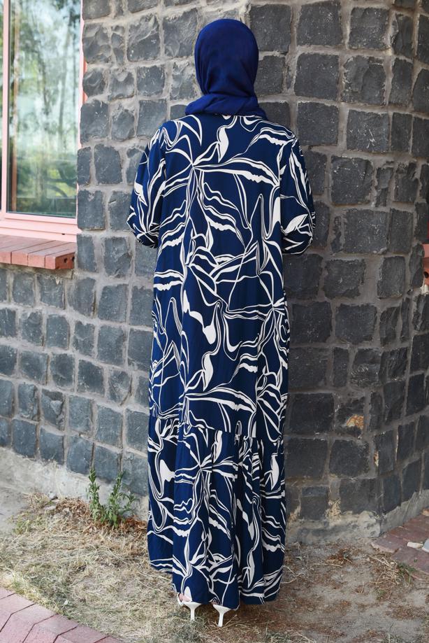 Vêtements hijab BLEU MARINE ROBE GRANDE TAILLE À MOTIFS T 5871 - TRENDTESETTÜR