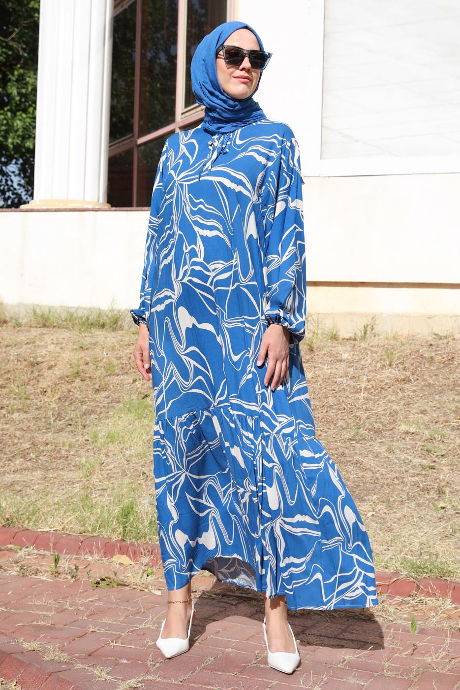 Vêtements hijab BLEU MARINE ROBE GRANDE TAILLE À MOTIFS T 5871