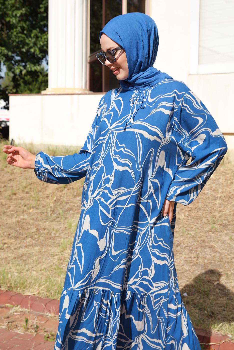 Vêtements hijab BLEU MARINE ROBE GRANDE TAILLE À MOTIFS T 5871