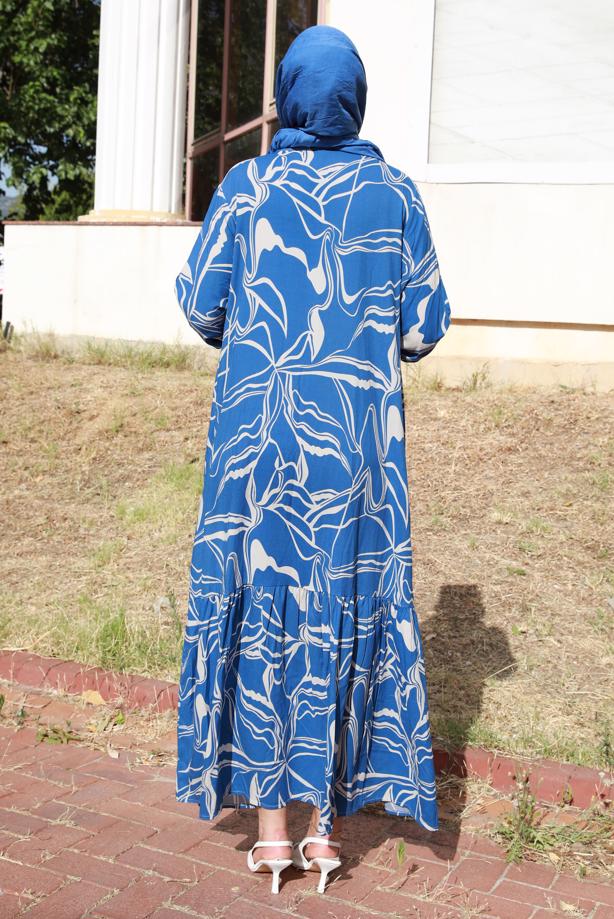 Vêtements hijab BLEU MARINE ROBE GRANDE TAILLE À MOTIFS T 5871 - TRENDTESETTÜR