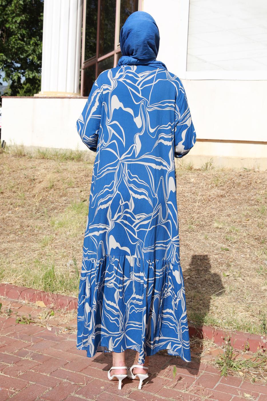 Vêtements hijab BLEU MARINE ROBE GRANDE TAILLE À MOTIFS T 5871