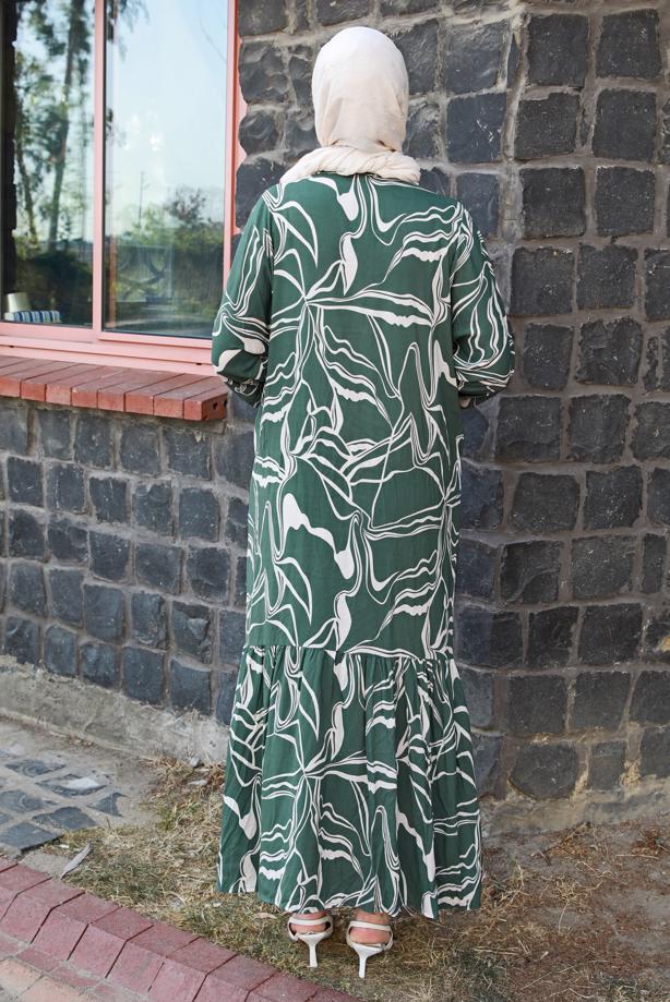 Vêtements hijab VERT ROBE GRANDE TAILLE À MOTIFS T 5871 - TRENDTESETTÜR