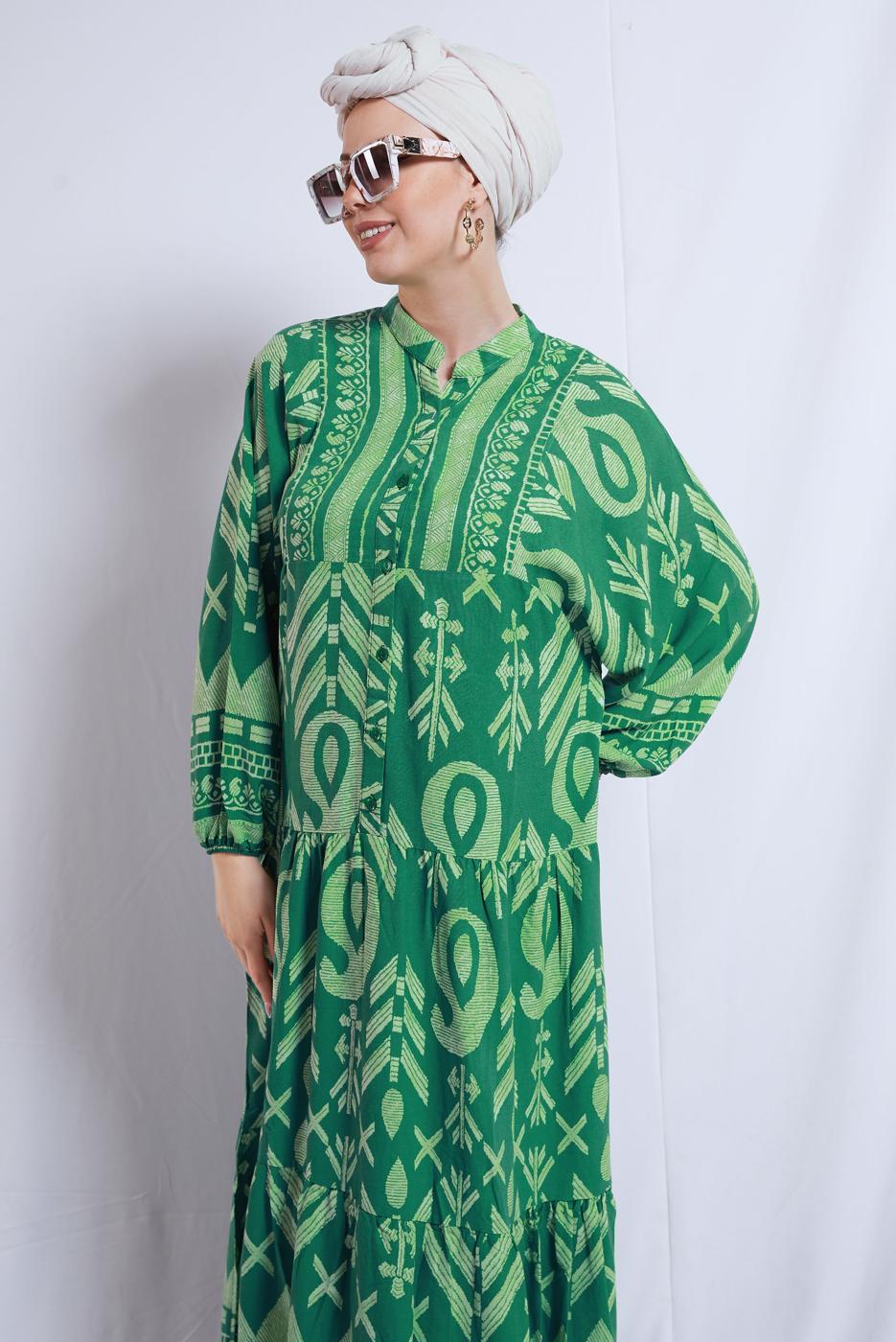 Vêtements hijab VERT ROBE EN VISCOSE À MOTIFS T 5893