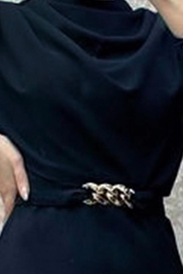 Tesettür giyim LACİVERT KEMERLİ ELBİSE T 5895 - TRENDTESETTÜR