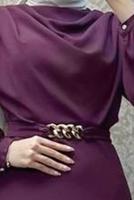 Tesettür giyim MOR KEMERLİ ELBİSE T 5895