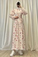 Vêtements hijab BEIGE ROBE À MOTIFS FLEURS T 5906