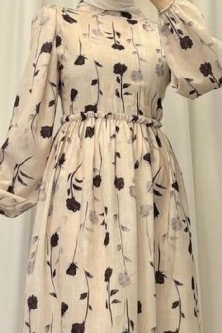 Vêtements hijab BEIGE ROBE À MOTIFS FLEURS T 5906