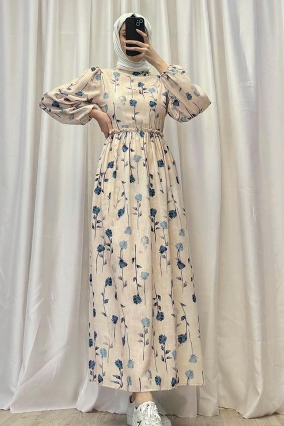 Vêtements hijab BEIGE ROBE À MOTIFS FLEURS T 5906