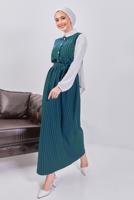 Tesettür giyim MAVİ KUŞAKLI ÇİZGİLİ ELBİSE T 6093