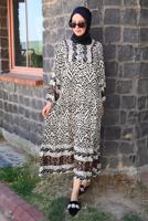 Tesettür giyim SİYAH DESENLİ VİSKON ELBİSE T 6645