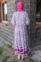 Tesettür giyim MOR DESENLİ VİSKON ELBİSE T 6645