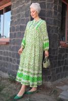 Tesettür giyim YEŞİL DESENLİ VİSKON ELBİSE T 6645