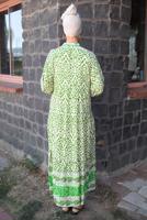 Tesettür giyim YEŞİL DESENLİ VİSKON ELBİSE T 6645